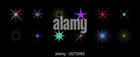 Retro-Sterne mit funkelndem Sternendesign. Y2K abstrakte Formen. Sternsymbole des Brutalismus. Illustration des abgewickelten Vektors Stock Vektor