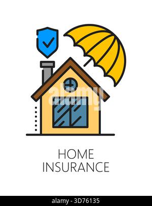 Farblinie oder Symbol der Haussicherung. Linearvektorzeichen für den Gebäudeschutz, Piktogramm für Versicherungsunternehmen oder Servicelinien. Sicherheitsfirma Icon mit Haus Cottage Gebäude und Schirm Stock Vektor