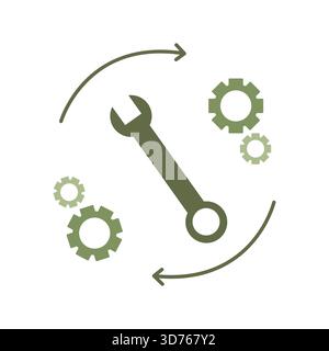 Schlüsselwerkzeug-Symbol. Symbol für die Gangeinstellung. Reparaturmechanismus Vektor. Prozess beheben. EPS 10. Stock Vektor