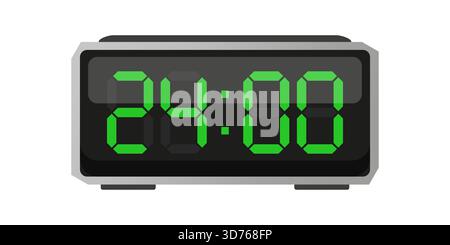 Digitaler Wecker. 24 Stunden. Zeit 24 00. Vektor für grüne Zahlen. Stock Vektor
