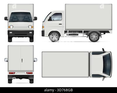 Vektormodell für kleine Trucks für Corporate Identity oder Fahrzeugbranding. Alle Elemente in den Gruppen auf separaten Ebenen zur einfachen Bearbeitung und Neufärbung Stock Vektor