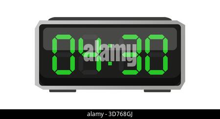 Digitaler Wecker. Vierunddreißig Mal. Zeit 04 30. Vektor für grüne Zahlen. Elektronische LED-Anzeige. Stock Vektor