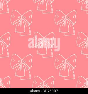 Bezauberndes, nahtloses Muster mit handgezeichneten Schleifen, perfekt für feminine Schreibwaren, Geschenkverpackung oder Kinderzimmer. Skurriles Muster. Stock Vektor