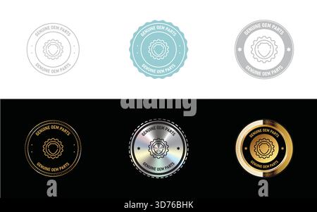 Original-OEM-Teile-Emblem – Etikett des Originalgeräteherstellers, Stempel für authentische Automobilkomponenten und Vektorsiegel zur Qualitätssicherung Stock Vektor