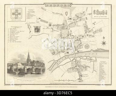 Stadtplan Bedford von George Cole & John Roper aus dem Jahr 1810 Stockfoto