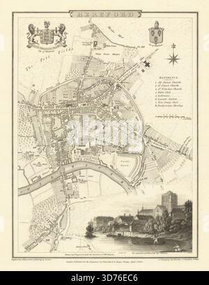 Stadtplan von Hereford mit antikem Gravur von George Cole & John Roper 1810 Stockfoto