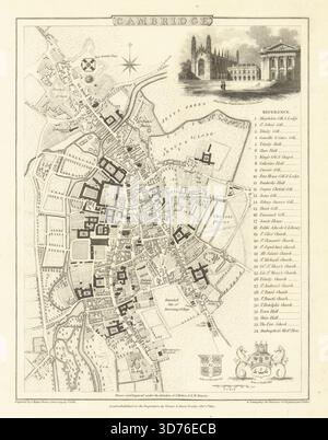 Antiker gravierter Stadtplan von Cambridge. George Cole & John Roper 1810 Karte Stockfoto
