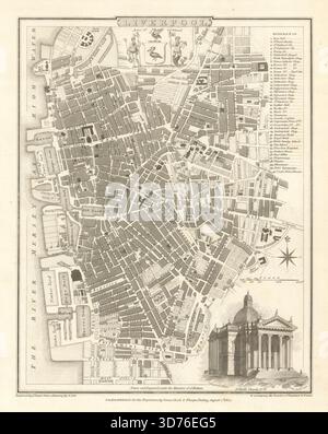 Stadtplan von Liverpool mit antikem Gravur von George Cole & John Roper 1810 Stockfoto