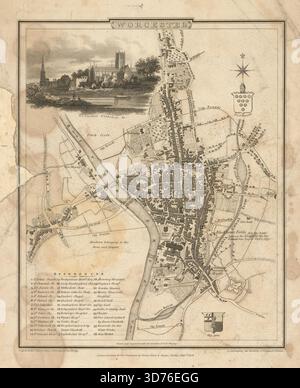 Stadtplan von Worcester mit antikem Gravur von George Cole & John Roper 1810 Stockfoto
