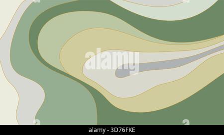 Abstrakter fließender Hintergrund mit organischen welligen Schichten in Olivgrün, Salbei und Beige. Modernes Vektordesign, das topografischen Karten ähnelt Stock Vektor