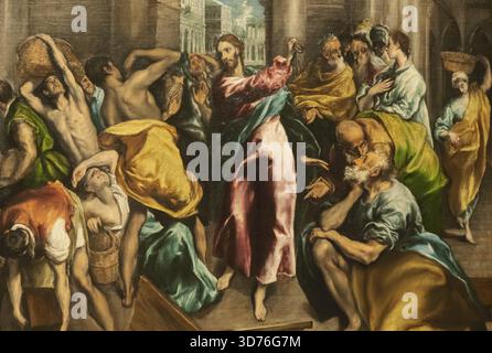 Gemälde mit dem Titel „Christ Driving the Traders from the Temple“ von El Greco aus dem Jahr 1600 Stockfoto