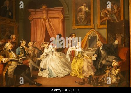 Gemälde aus der Serie Marriage A-la-Mode mit dem Titel 'die Toilette' von William Hogarth aus dem Jahr 1743 Stockfoto