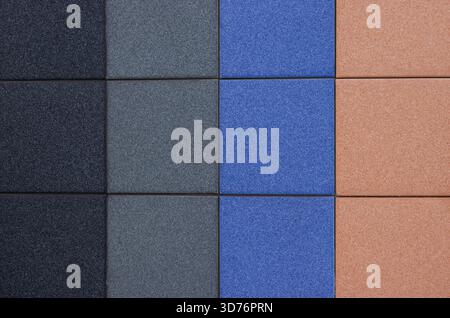 Colorful ceramic square tile pattern in black, gray, blue and beige tones Stockfoto