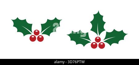 Weihnachtsbaum Blätter und rote Beeren – festliche Winterfeiertage Dekoration Vektor für Weihnachtskarten, saisonale Illustrationen, Feier und Dekoration Stock Vektor