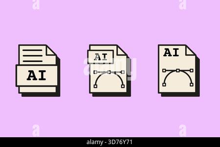 KI-Dateisymbole im Retro-Vaporwave-Stil. Technischer Aufkleber für Benutzeroberfläche, Präsentation oder Grafikdesign. Nostalgische digitale Schnittstellenelemente Stock Vektor