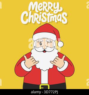 Fröhlicher Cartoon Santa Claus mit Shaka-Schild und Winking mit Merry Christmas-Schriftzug Stock Vektor