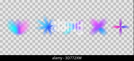 Symbol für holographischen y2k-Verlauf. Abstufungsformen. Schmetterling und Blume verwischen einfache Elemente. Weiche, weiche Retro-Figuren. Verschwommene Verlaufsstruktur. Vektor d Stock Vektor