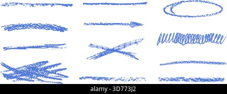Blauer Buntstift unterstrichen. Pinselstrich Textur Kreide durchgestrichen Handstift gezeichnet Hervorhebung für verspielte Textkompositionen. Vektor-Scribble-Elemen Stock Vektor