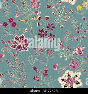 Teal Garden Florals Vintage Wimsy Stock Vektor