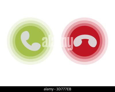Anrufannahme-Taste. Anrufvektor ablehnen. Grünes und rotes Telefon. Moderne Symbole auf der Benutzeroberfläche. Stock Vektor