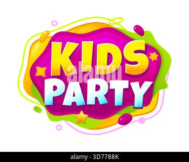 Kinder Party Spielzone lustiges Symbol oder Banner. Vergnügungspark bunte Tag oder Aufkleber, Kinder Spielzone isolierte Vektor-Etikett. Kinderspielplatz, Wagen Stock Vektor