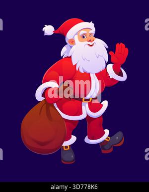 Weihnachtsmann mit Geschenktüte Weihnachtscartoon niedlicher Charakter. Winterferien Persönlichkeit, frohe Weihnachten isoliertes Vektormaskottchen. Neujahrsfeier Sa Stock Vektor