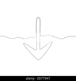 Handgezeichneter Pfeil. Symbol „Zeiger nach unten“. Richtungsschild Vektor. Einfache Liniengrafik. Stock Vektor