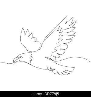 Illustration des fliegenden Adlers. Starke Vogelkontur. Durchgehende Linie Vektorgrafik. Mächtiges Wildtier-Symbol. Stock Vektor