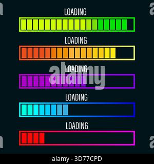 Ladebalken-Set. Farbige Fortschrittsbalken. Digitale Schnittstellenelemente. Vektordesign. Stock Vektor