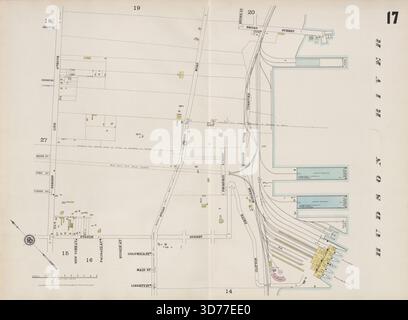 Hudson County, V. 8, Double Page Plate No. 17 Karte begrenzt durch Broad St., Hudson River, Liberty St., Bergen Line Ave., 1887 ., Hoboken, N.J. Publisher, C.B. Brush, Hudson County (N.J Stockfoto