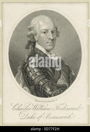 Porträt von Karl Wilhelm Ferdinand, Herzog von Braunschweig, erstellt 1807. Veröffentlicht in London von James Asperne. Das Werk umfasst Stippelstiche und Stiche. Carl Wilhelm Ferdinand, Herzog von Braunschweig und Lüneburg, lebte von 1735 bis 1806 Stockfoto