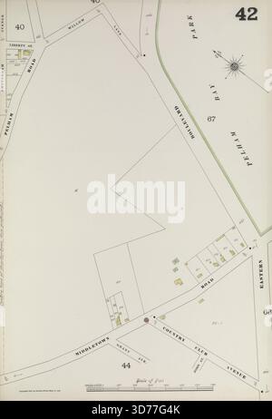 Karte der Bronx, New York, Plate No. 42, herausgegeben von der Sanborn Map Company, mit einem Gebiet, das von Pelham Rd., Eastern Blvd. Und Middletown Rd. Begrenzt wird Die Karte umfasst die Details der Feuerversicherung und die Immobilieninformationen für den Zeitraum 1884 bis 1898 Stockfoto