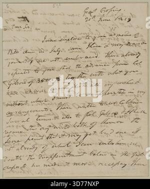 Johnson, Richard Mentor. Großartige Überfahrt. An Richard Smith, 20.06.1819, 2 Seiten Stockfoto