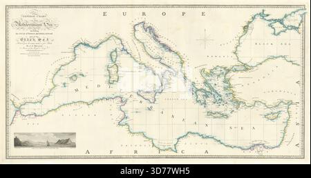 Allgemeine Karte des Mittelmeers von James Wyld nach John Dessiou 1843 Karte Stockfoto