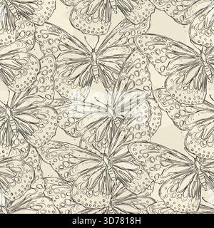Nahtloses Vektor-Muster-Design mit handgezeichneten Schmetterlingen Stock Vektor