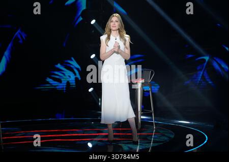 Francesca Fagnani besucht die vierte Folge der Rai-fernsehsendung Belve 2025 im Fabrizio Frizzi stuios Nomentano. (Foto: Mario Cartelli / SOPA Images/SIPA USA) Stockfoto