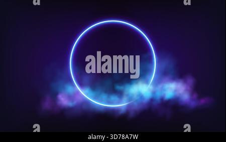 Vektor-Illustration Neon Kreis Hintergrund Nacht Glühen Blauer Nebel Atmosphäre Stock Vektor