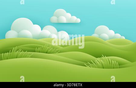 Ruhige grüne Hügel unter Einem hellen Himmel in Einem verspielten Vektor-Illustration Hintergrund Stock Vektor
