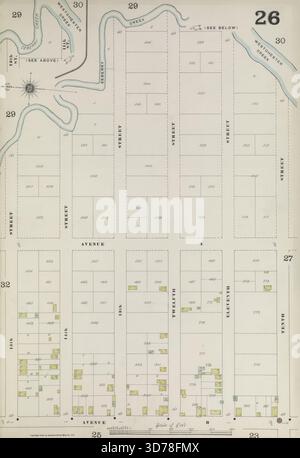 Plate No. 26 Karte der Bronx, begrenzt durch Westchester Creek, 10th St., Avenue B und 15th St. veröffentlicht von der Sanborn Map Company, wurde diese Karte zwischen 1884 und 1898 herausgegeben und konzentriert sich auf Feuerversicherungen und Immobilien im Bundesstaat New York Stockfoto