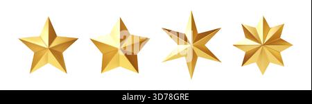 Goldener fünf-Punkte-Stern in verschiedenen Winkeln für Celebration und Award Visuals Stock Vektor