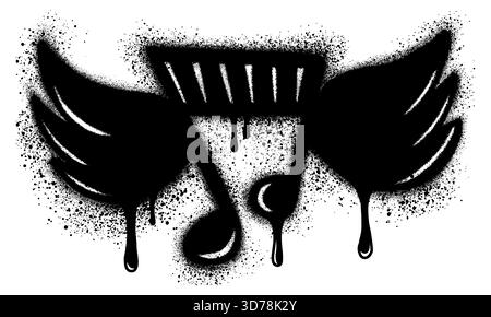 Spray Paint Graffiti Tone Icon mit Flügeln. Graffiti-Musiksymbol mit Überspray in Schwarz auf weiß. Stock Vektor
