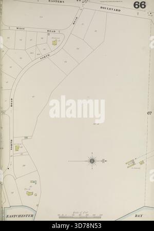 Bronx, V. A, Platte Nr. 66 Karte, begrenzt durch Eastern Blvd. Und North Rd., herausgegeben von der Sanborn Map Company, New York, zwischen 1884 und 1898. Diese Karte bezieht sich auf Feuerversicherungen, Immobilien und die Städte und Städte des Bundesstaates New York Stockfoto
