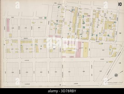Hudson County, V. 8, Double Page Plate No. 10 Map Bounded by Central Ave., Dubois St., Hackensack Turnpike, Palisade Ave., Oak St., West St., 1887, Hoboken, N.J., Verlag, C.B. Brush, Hudson County (N.J Stockfoto