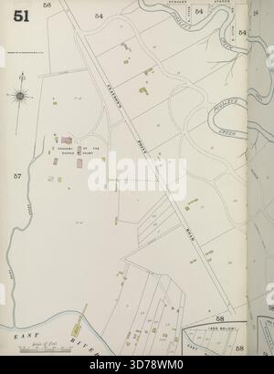Bronx, V. A, Plate No. 51 Map Bounded by Pugsley Ave., East River, 1884-1898, Sanborn Map Company., 1884-1898., New York. Herausgeber, Sanborn Map Company. Feuerversicherung, Immobilien, Städte und Städte in New York (Bundesstaat Stockfoto