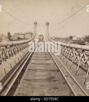 Hängebrücke in Niagara - The Railway, zusätzliche, amerikanische Aussichten, 1850 - 1930, New York (Bundesstaat), Wasserfälle, Niagarafälle (N.Y. und Ont.), Albumen-Drucke Stockfoto