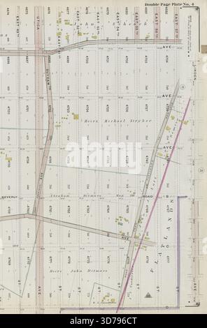 Double Page Plate No. 4 begrenzt durch Church Avenue, Linden Avenue, Avenue D, East 37th Street und Canarsie Avenue, 1898, E.B. Hyde & Co. Additional, Teil von Wards 29 & 32, Landkartenabschnitt, Nr. 15. Band 2, Brooklyn Borough, New York City, 1898., New York. Herausgeber, E.B. Hyde & Co., Brooklyn (New York, N.Y.). Immobilien, New York (Bundesstaat), New York Stockfoto