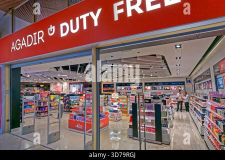 Duty-Free-Shop am Flughafen Aeroporto Al Massira, Agadir Marokko. Stockfoto