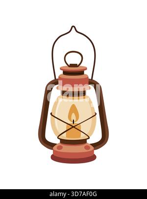 Eine Vintage-Kerosin-Laterne mit glühender Flamme Stock Vektor