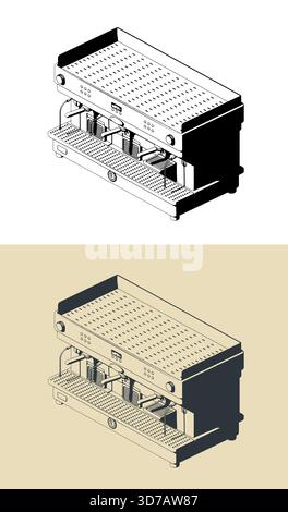 Professionelle Kaffeemaschine stilisierte isometrische Vektorabbildungen Stock Vektor
