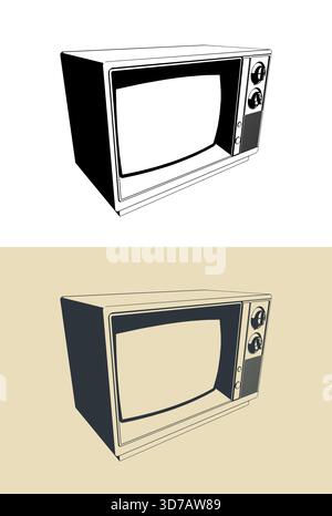 Retro-TV-stilisierte Vektorillustrationen Stock Vektor